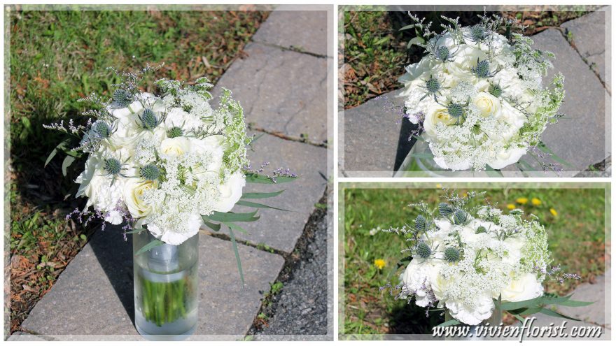 Natural white roses and Queen Anne's lace wedding bouquet in Montreal