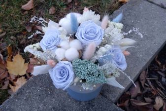 Light blue and pink preserved flower arrangement